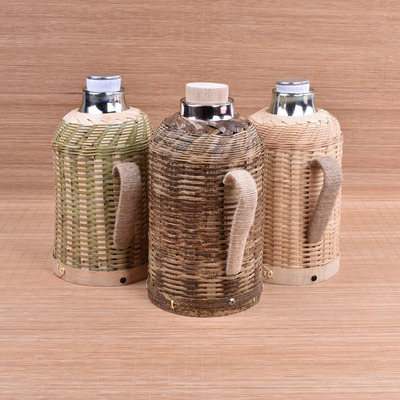 Bamboo Thermos bottle Hot water bottle Retro household Thermos Warmers Glass Internal bile 1.6L Shell Open bottle Thermos bottle
