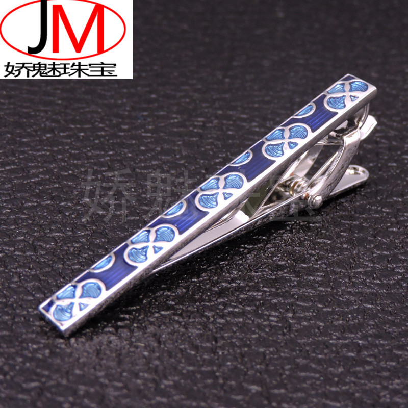 Delicate jewelry factory direct copper enamel blue pattern tie clip men's business formal tie clip