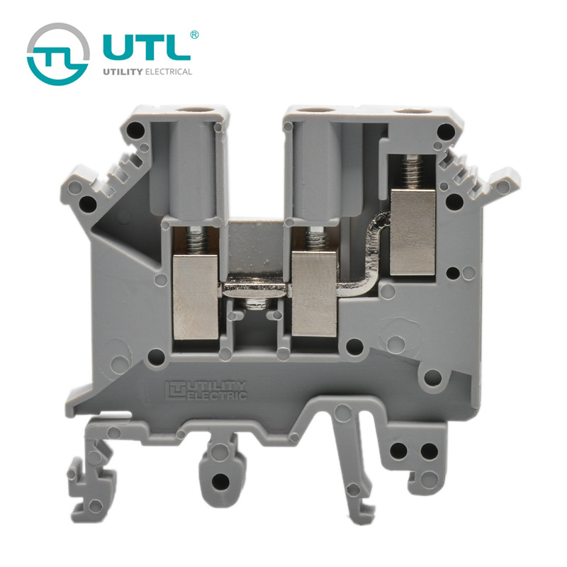 尤提乐JUT1-4/1-2导轨端子排灰色三导线4平方一进二出接线端子