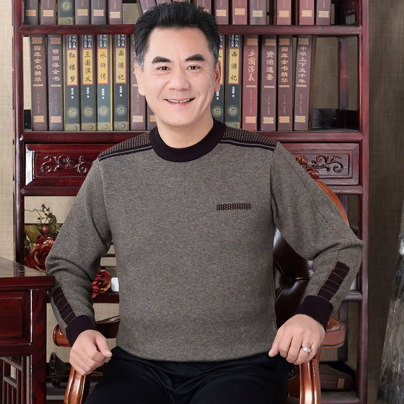 Осенне-зимний свитер для стариков, мужской свитер среднего возраста с круглым вырезом, утолщенный одежда для отца 40-50 лет