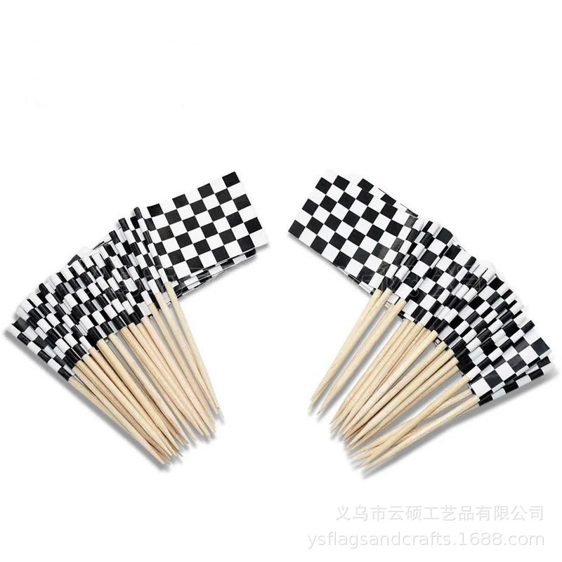 Черно-белая сетка гоночный зубочистка флаг F1 Racing креативная Вечеринка стейк торт фруктовый знак Amazon зубочистка флаг в наличии
