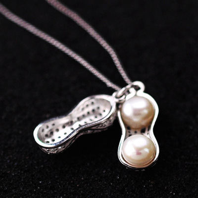 铜镀银淡水珍珠多福花生项链女短款锁骨链韩国时尚气质配饰|ms