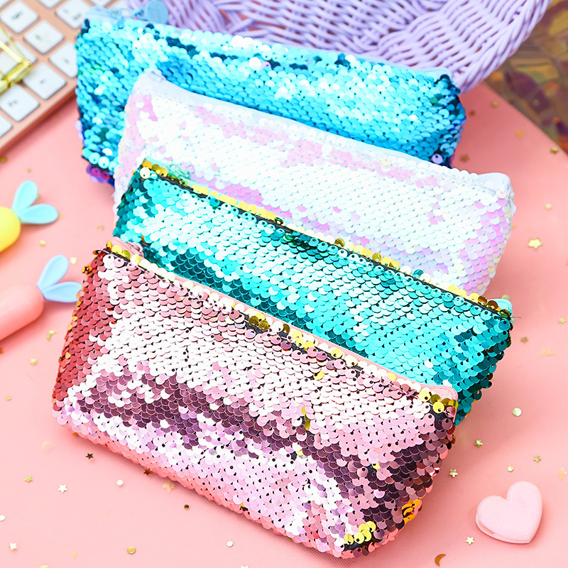 新款卡通镭射亮片零钱包笔袋 清新时尚PU皮亮片拉链收纳包包批发