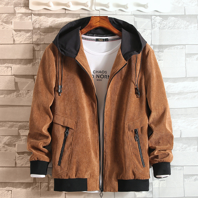 Spring and autumn men’s hooded corduroy jacket
