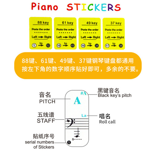 88/61/54/49/3732 Key Piano Transparent Stickers Electronic Piano Keyboard Handroll Simplified Music Scale Stickers Wholesale