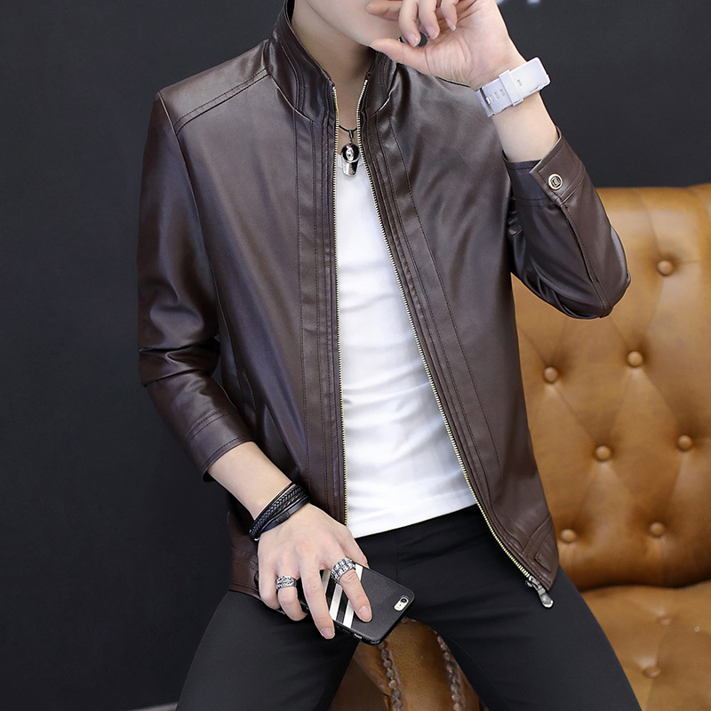2018 spring and autumn Thin section handsome leather clothing PU leather jacket Korean Edition Self cultivation Men's have cash less than that is registered in the accounts locomotive Youth coat