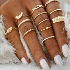 European and American-style trendy set: Vintage diamond-inlaid rings&mdash;12-piece set featuring intricately carved, wrapped, and knotted designs