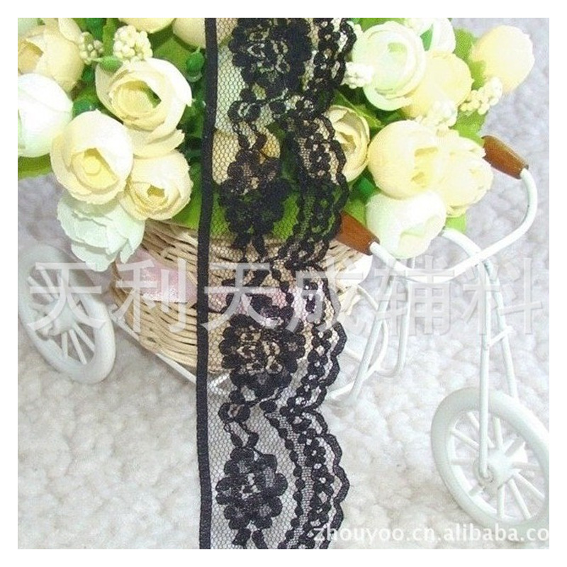 [面料城]4CM黑色蕾丝  无弹力服装辅料花边 现货批发(内有新款)