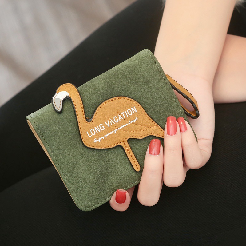 Cross border new pattern Korean Edition Solid Scrub PU zipper coin purse have cash less than that is registered in the accounts Wallet Flamingo lady wallet