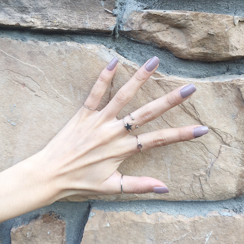 简约金属质感组合戒指五件套装个性潮人百搭曲线镶钻关节开口指环