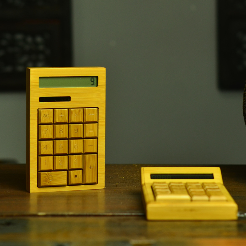竹质工艺礼品计算器机太阳能12位创意办公用品 可定制LOGO|ms