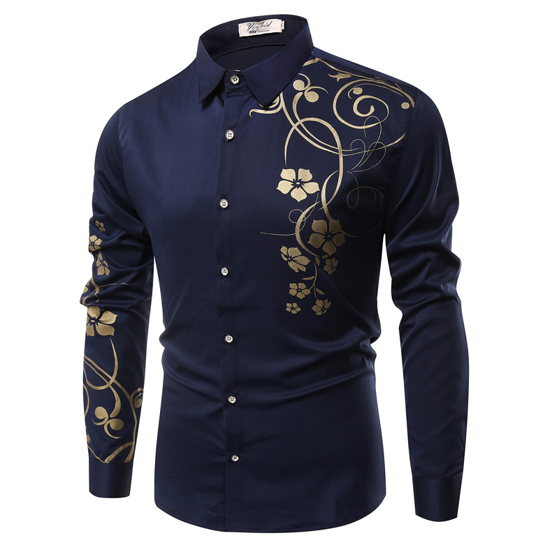 New Four Seasons Foreign Trade Amazon Youth Clothes Men's Bauhinia Men's Long Sleeve Shirt Casual Shirt Men's