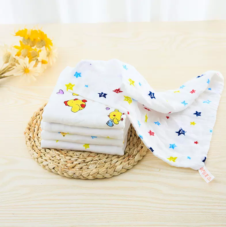 婴儿纯棉水洗高密纱布 儿童全棉印花小方巾 宝宝口水巾 擦手巾