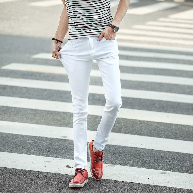Elastic white jeans, trend summer trousers