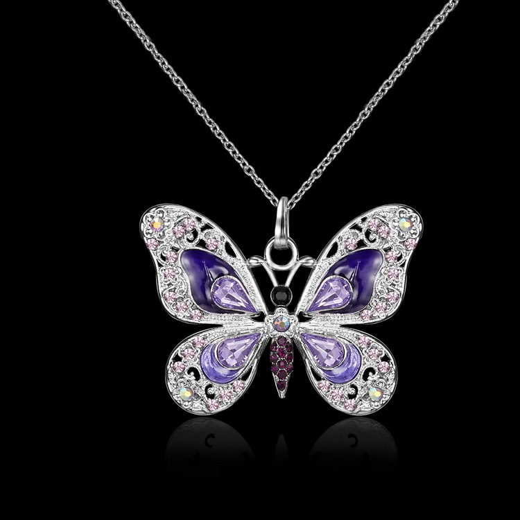 Butterfly Pattern Sweet Butterfly Alloy Plating Inlay Rhinestones Unisex Pendant Necklace