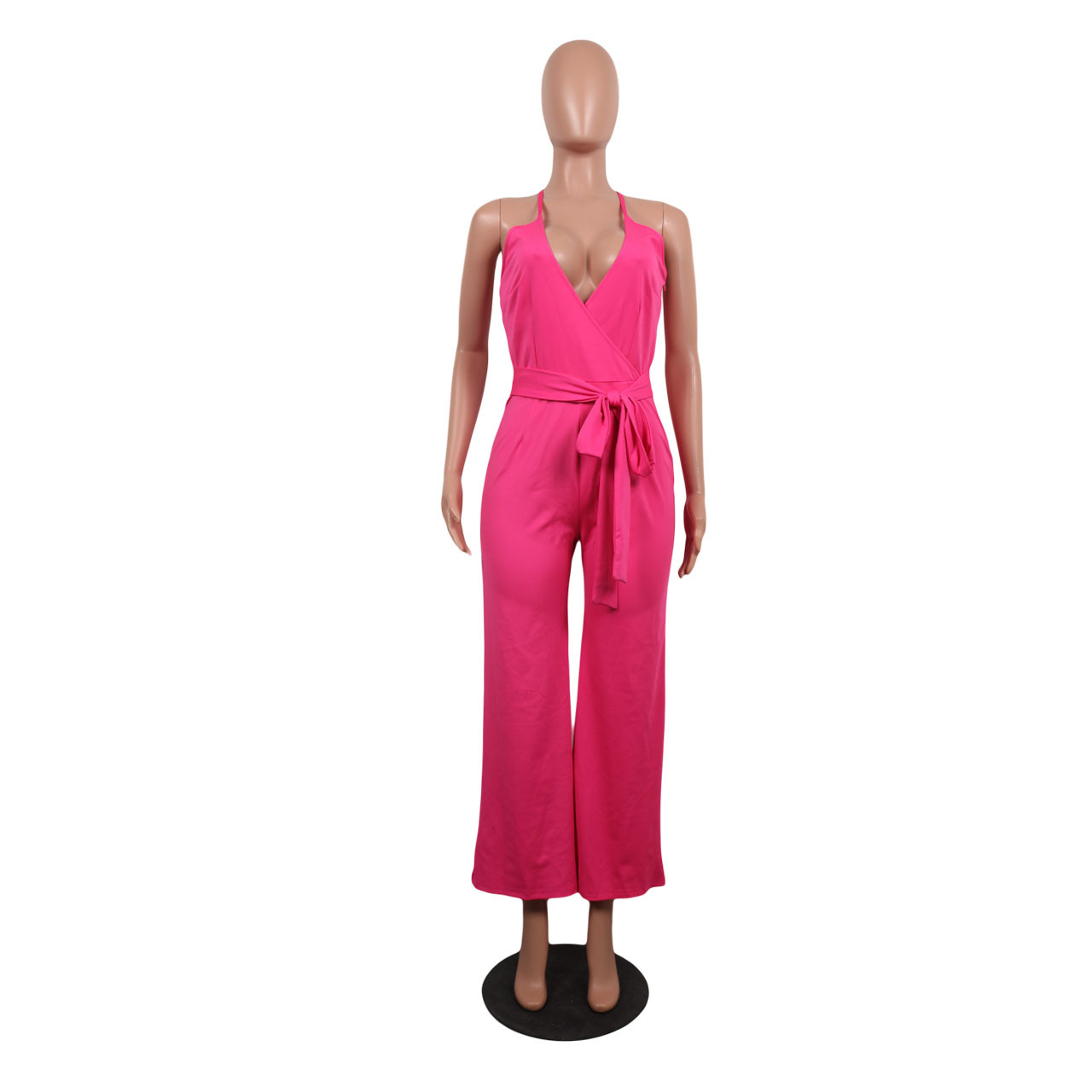 Summer Popular Classic Solid Color V neck Brace Jumpsuit