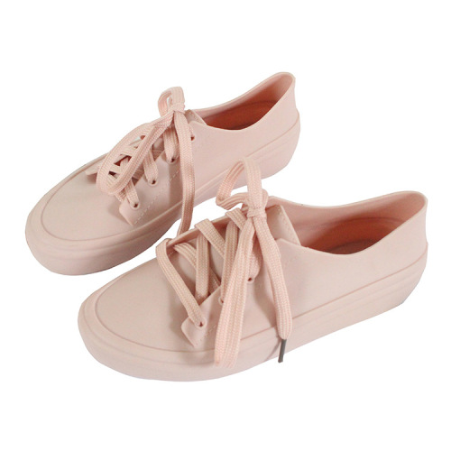 He Lisha Autumn New Casual White Sneakers for Women, Low-Top Solid-Color Lace-Up Rain Shoes—Perfect for Students to Wear Outdoors as Rain Boots