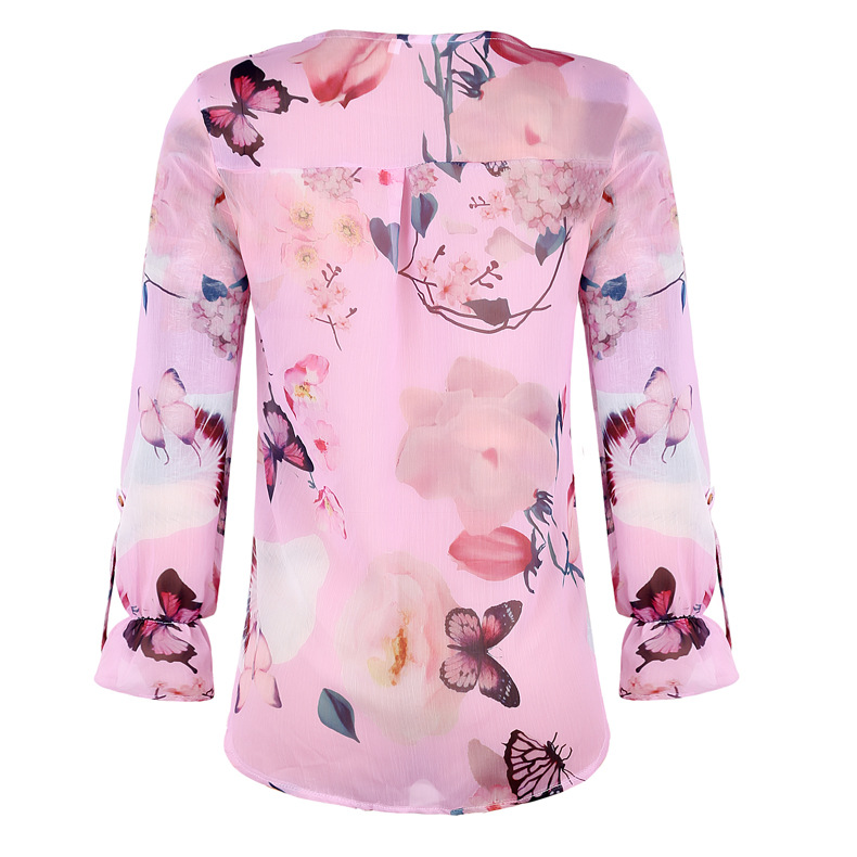 Flower print long sleeve chiffon top NSKX47342