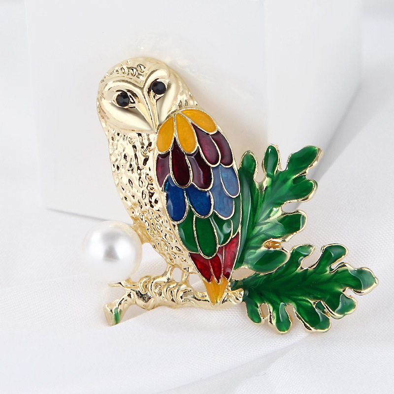 Broche en émail coloré en forme de hibou, simple et goutte d'huile, dessin animé coréen, accessoires pour vêtements_voghion.com