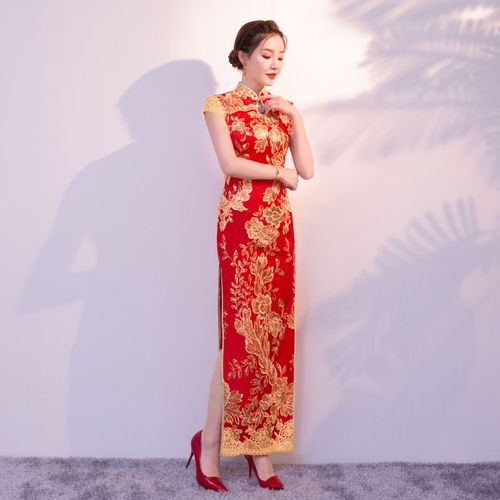 Chinese Dress Qipao for women Kaicha Niang wedding dress long show cheongsam girl