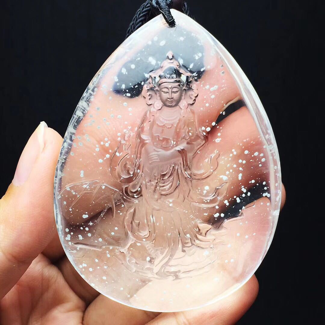 唯升精品天然水晶白幽灵观音吊坠水晶观音吊坠白体全包天然白幽