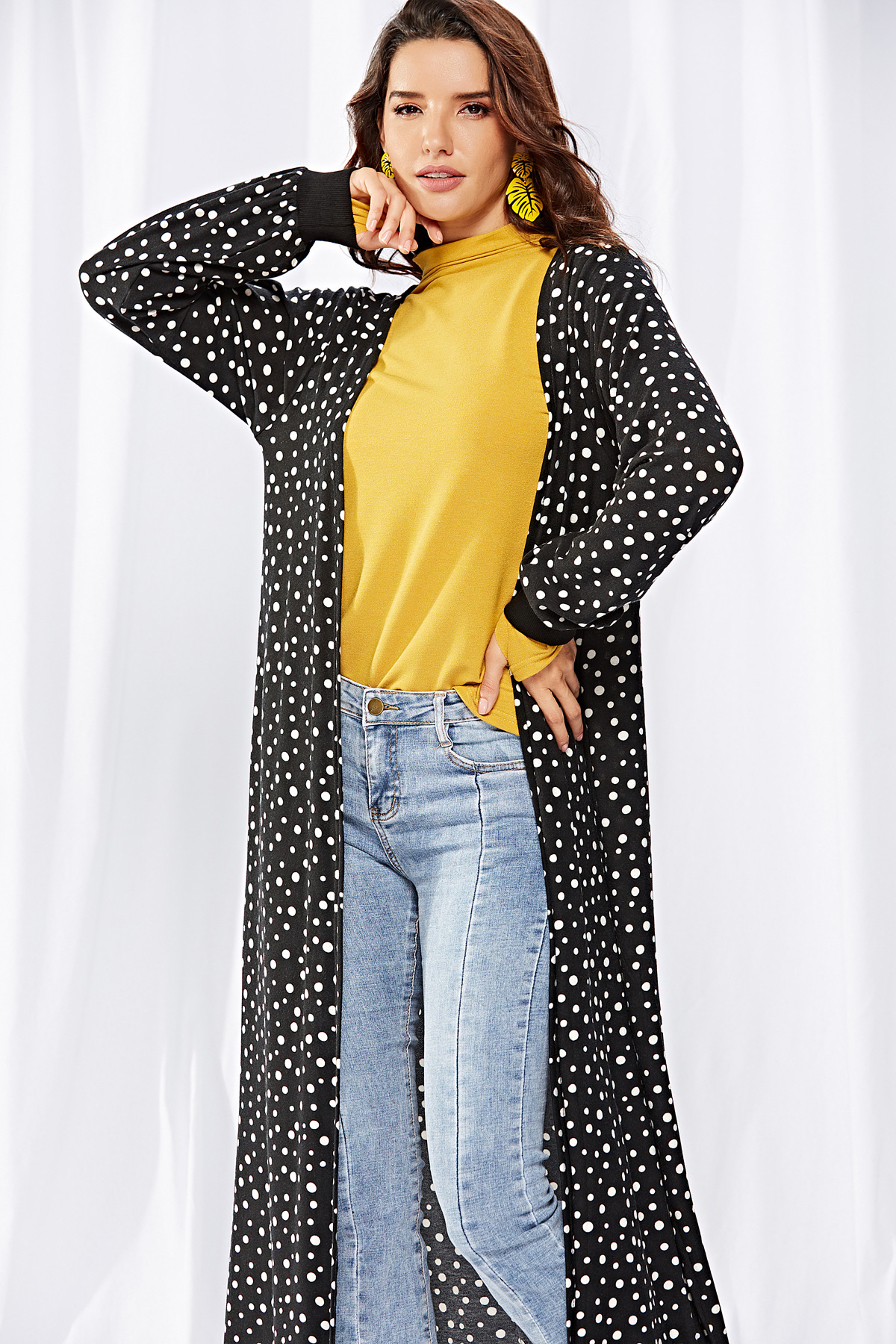  long polka dot striped knitted cardigan wholesale  NSDF1316