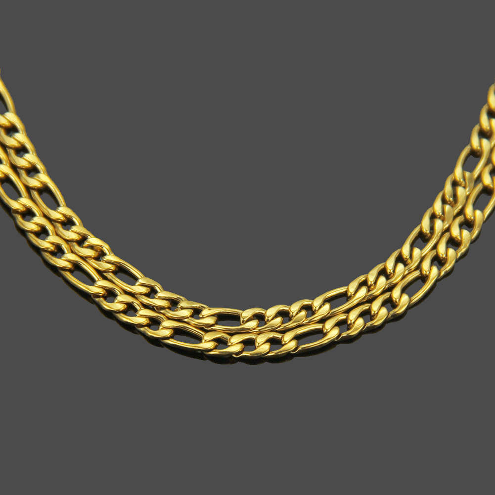 Nuevo Collar De Cadena De Oro Fino De Tres Cortos De Acero Inoxidable Hip-hop Europeo Y Americano Creativo display picture 3