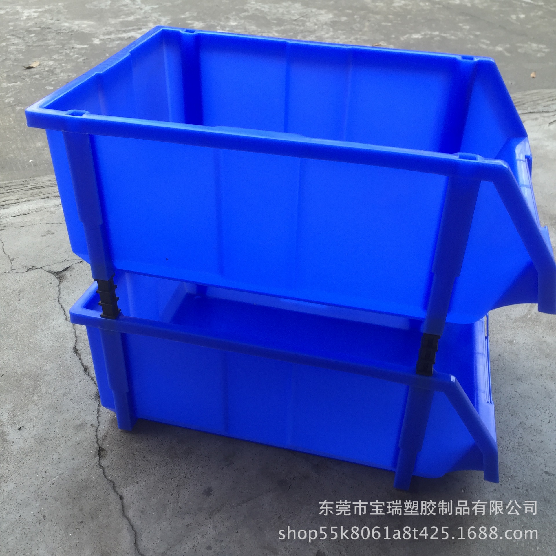 供应大号加厚塑胶斜口盒 防静电可叠式零件盒蓝色PP纯原料物料盒