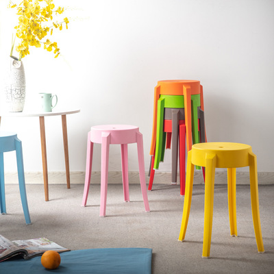 北欧现代塑料凳子休闲酒吧饭店等候区简约时尚家用塑料创意圆凳