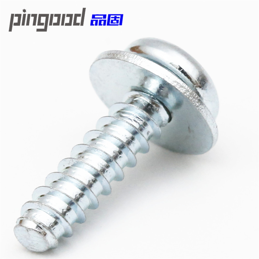 定制盘头十字镀锌带平垫片自攻螺丝 圆头平尾电风二组合螺丝M4*14