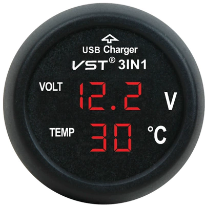 Car USB charger to measure battery voltage digital display with voltmeter and thermometer 706 three-in-one (Mobil şarj cihazları) - vst-706-red-red