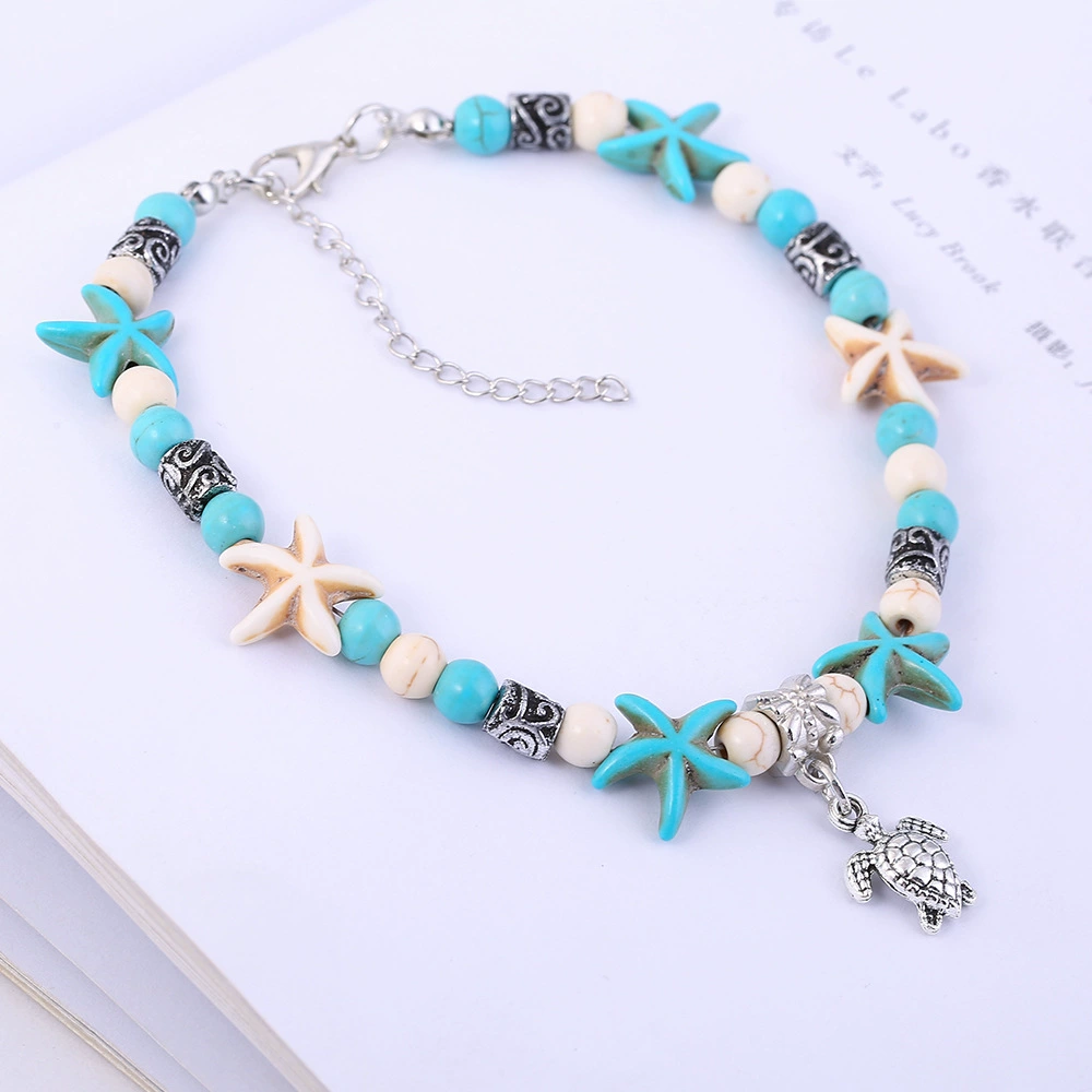 Beach anklet bracelet, turquoise pendant, оптовая