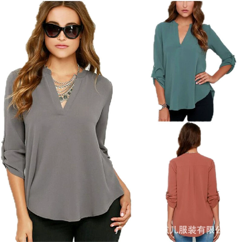 Long-sleeve, shirt, 2018, plus size, V-neckline, oversize