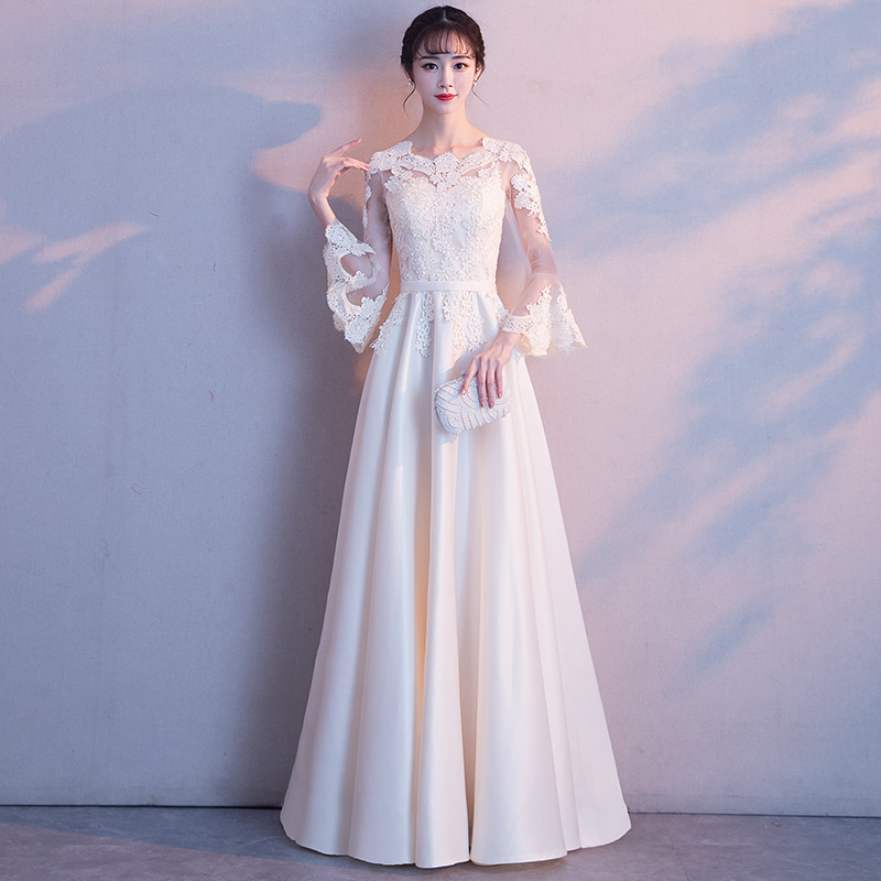 Bridesmaid Dress 2026 New Korean Style Autumn and Winter Long-Sleeved Champagne Color Long Bestie Dress Wedding Banquet Evening Dress for Women