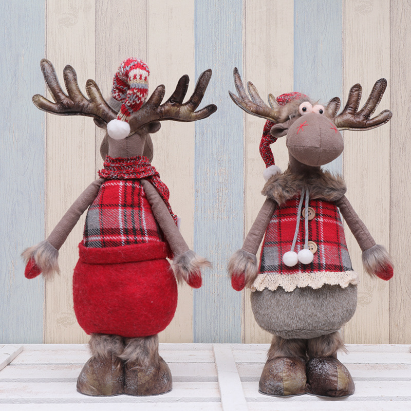 Handcrafted Plaid Christmas Reindeer Plush – Stretchable Santa’s Helper Decor For Store Displays, Tabletops & Festive Gift Exchanges_voghion.com
