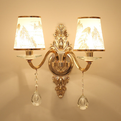 欧式双头水晶床头壁灯客厅卧室走廊电视背景墙简欧现代锌合金灯具