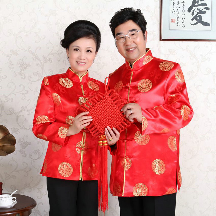 Tang costume Middle and old age men and women Couples dress Tang costume Long sleeve coat jacket Wedding Annual meeting Workwear costume