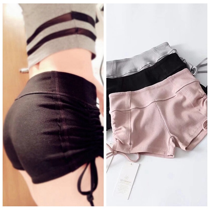 18 Years Women's Wear Lace-up Rib Knitted Yoga Pants Shorts Hip Slimming Casual Pants Running Sports Fitness Hot Pants