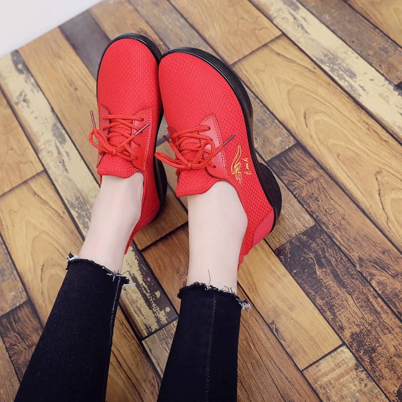 Старая пекинская обувь из ткани в каблуке удобная дышащая танцевальная обувь женская красная мягкая подошва легкая фитнес-площадка танцевальная обувь