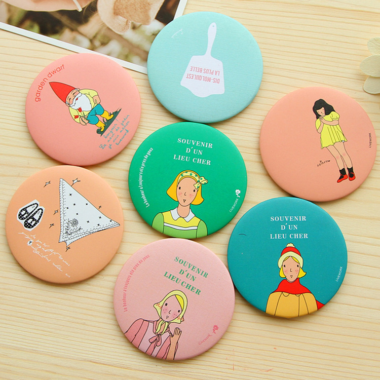 Fashionable cute small cartoon handheld glass round mirror