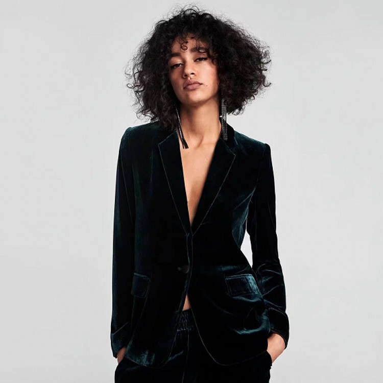 Europe and the United States popular autumn and winter dark green velvet commuter jacket foreign trade cross-border button velvet suit jacket women