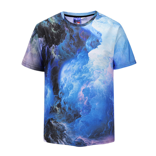 New Men’s Digital Cloud 3D Printed Short Sleeve T-shirt Large Size