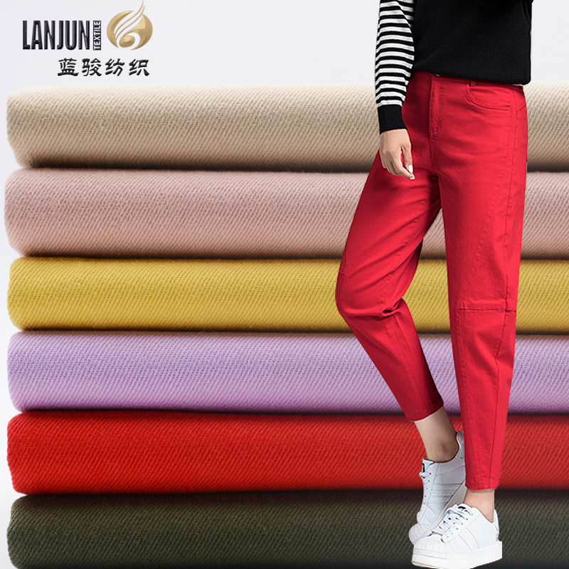 精梳斜纹纱卡洗水棉布料外套夹克面料现货供应女士直筒牛仔裤面料
