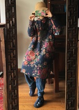 落古泥新中式怀旧大花立领开襟棉衣棉袍1459兰大花