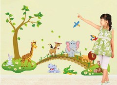 熱銷牆貼畫 卡通過橋動物貼畫 兒童房臥室裝飾紙 跨境專供ABC1041