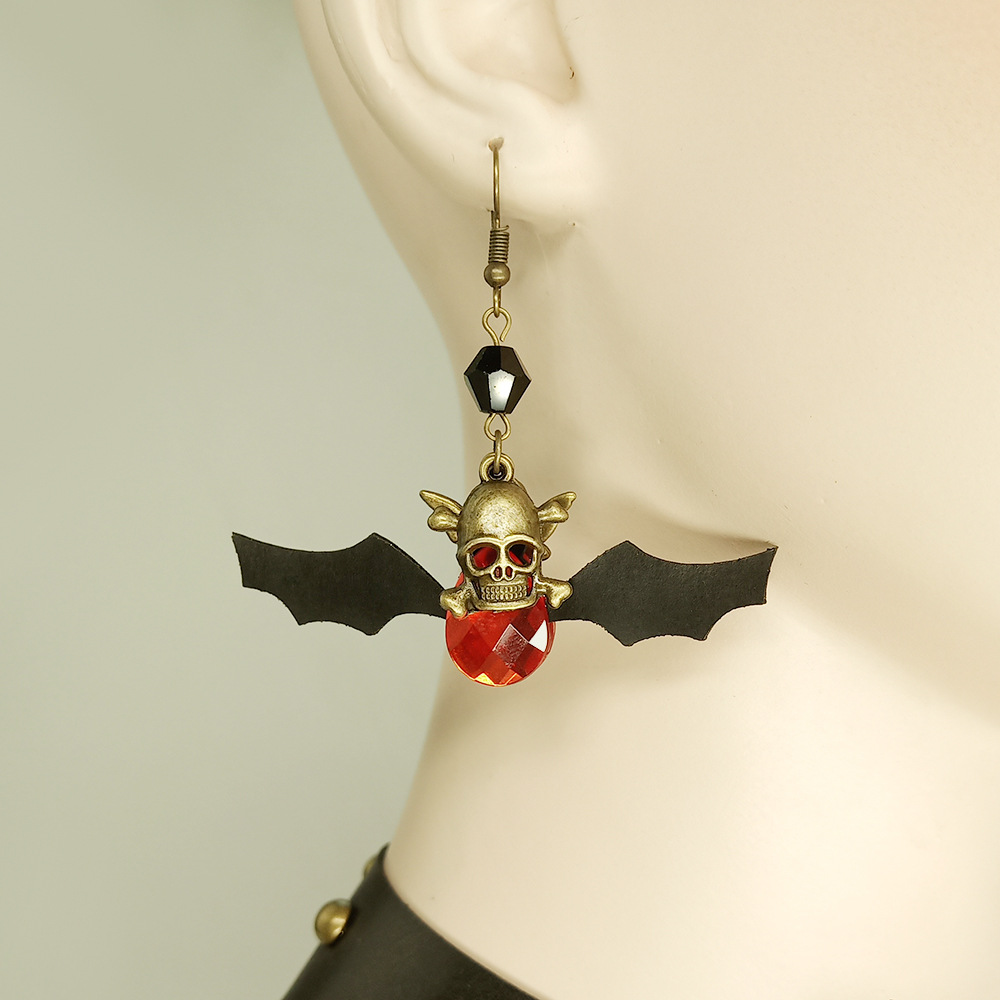 1 Pair Quantity Party Occasion 1 Pair Retro Punk Bat Skull Inlay Alloy Rhinestones Drop Earrings