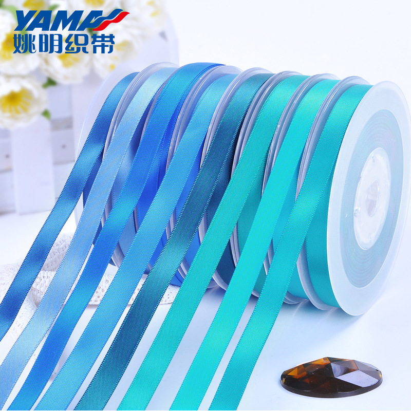 Yao Ming cinta al por mayor de una sola cara de poliéster cinta de satén cinta accesorios de ropa 75mm serie Azul 352-374