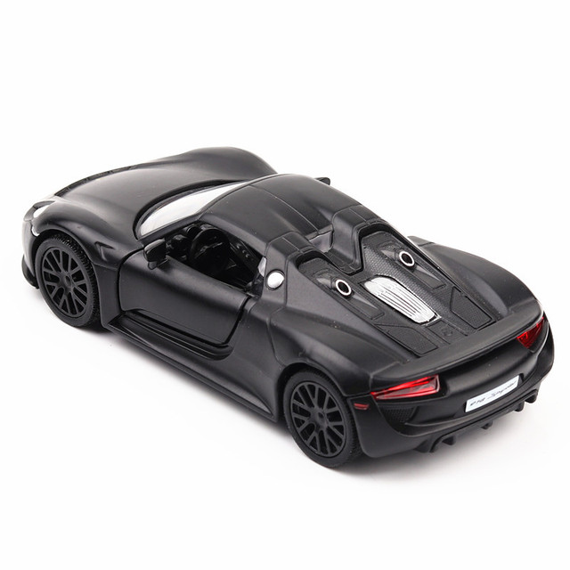 (Đóng hộp) màu đen mờ Porsche 918 siêu xe mô hình hợp kim mô phỏng kéo lại trang trí bánh xe Mẫu xe