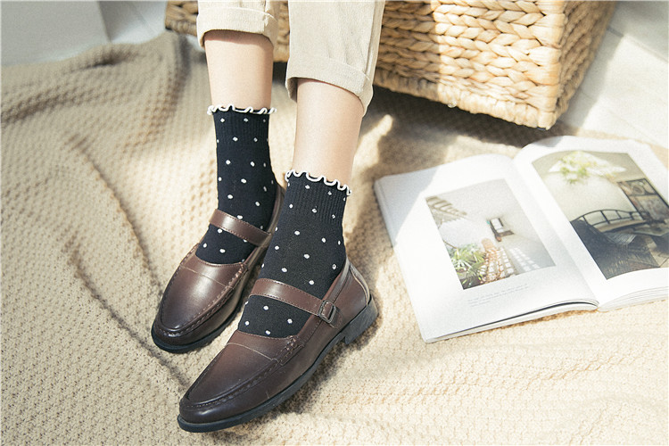 lotus leaf embroidery cotton tube socks  NSFN40136