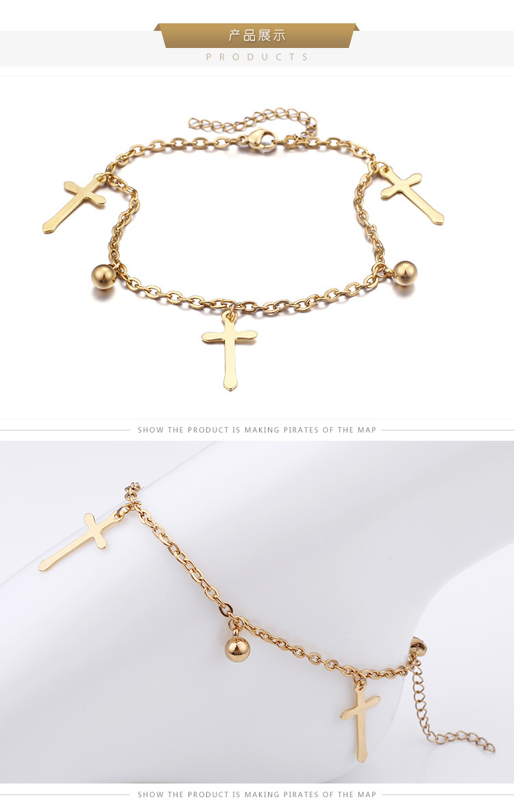 Simple fashion stainless steel cross anklet fashion new steel ball foot ornaments